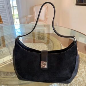 COLE HAAN Black Suede Purse Silver Hardware Designer Leather Satchel Hobo Bag